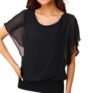 JINKESI Women's Summer Casual Batwing Short Sleeve Chiffon Top T-Shirt Blouse